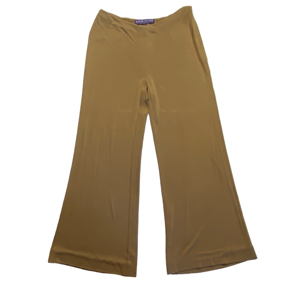 Ralph Lauren Collection Purple Label Tan Camel Cropped Wide Leg Silk Pants SZ 2